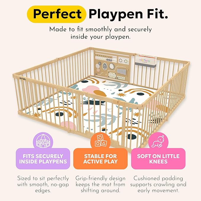 Miotetto Baby Mat for Floor, 73" x 73" Playpen Mat, Thick Soft Foam Padding Baby Play Mat, Portable Quilted playmat - Washable Baby Floor Play mat, Non-Slip Play Mat for Babies & Toddlers