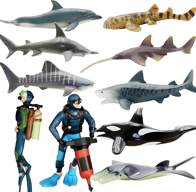 Gemini&Genius 10 Pcs Shark Toys- 5-6" Ocean Sea Animals Pool Bath Tub Toys, Realistic Shark Figurines Set for Kids, Cake Toppers, Party Favor Gifts for Kids & Toddlers