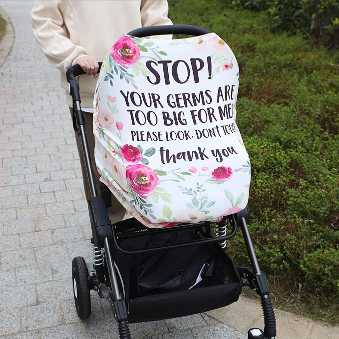 Car seat Canopy for Baby, No Touching Sign Flower Car Seat Covers for Newborn, Infant Stroller Covers for Boy Girl, Multiuse Nursing Covers for Breastfeeding, Ultra-Soft Breathable, Nursing Scarf