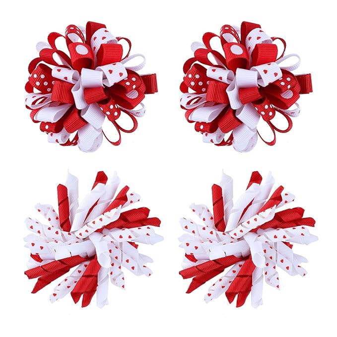 Valentines Korker Hair Bows 3'' Toddler Baby Girls Curly Corker Bow Alligator Clips Red Heart Grosgrain Ribbon Fireworks Flowerball Accessories Kids Xmas Gift