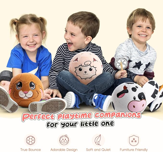 VangeBow Silent Indoor Soccer Balls for Toddlers 1-3, Inflatable Soft Plush Baby Toddler Soccer Ball Toys Gifts for Kid 3-5 Year Old Boy Girl First Birthday Gift (Sheep, Pump Include)