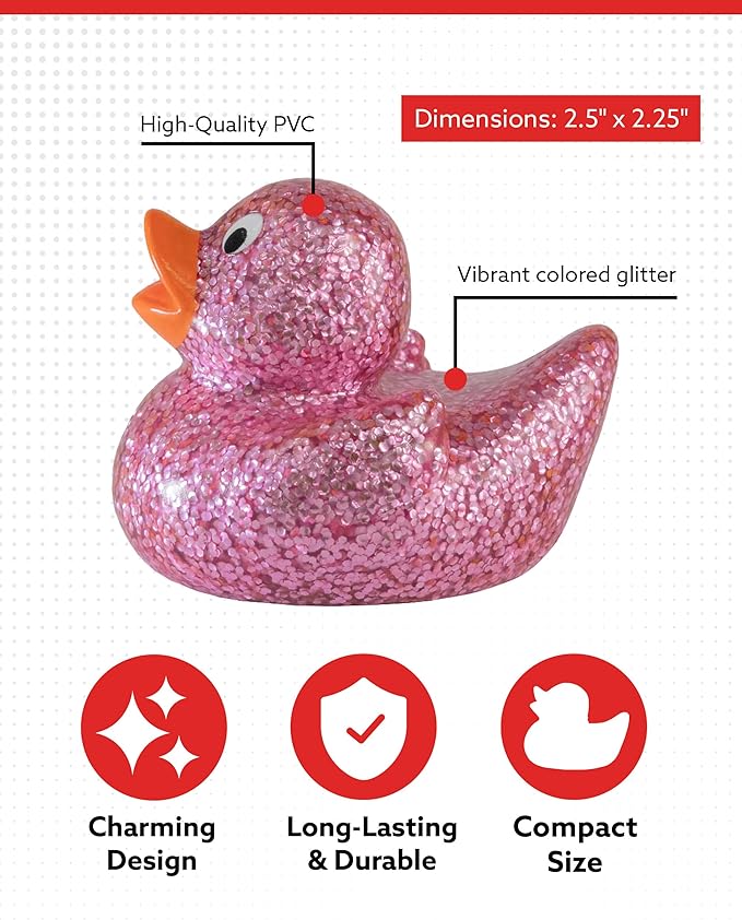 Alpi Glitter Ducks – Set of 5 Fun & Sparkly Rubber Ducks & Bath Toys - Decorative, Collectible, and Great for Parties, Gifts & Bath Time (Pink)
