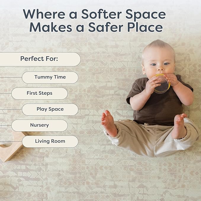 Little Landings Baby Play Mat for Floor - Sandstone (6x6ft) - Premium EVA Foam Play Mat for Babies & Toddlers (Ages 0-5+) Non-Toxic Playmat for Tummy Time, Crawling & Playroom - Stylish & Comfortable