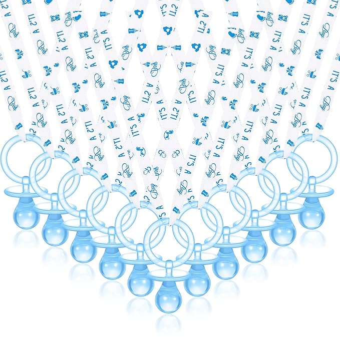 Junkin 60 Pieces Baby Shower Pacifiers Necklace Acrylic Pacifiers Necklace Charm for Girls Boys Baby Shower Party Favors Decorations, Boy Style(Blue, White)