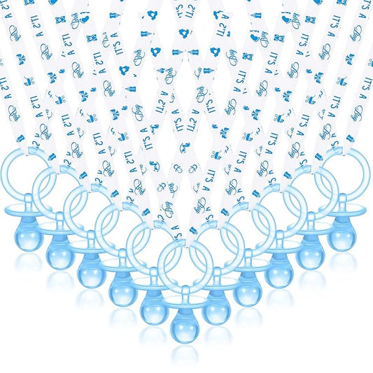 Junkin 60 Pieces Baby Shower Pacifiers Necklace Acrylic Pacifiers Necklace Charm for Girls Boys Baby Shower Party Favors Decorations, Boy Style(Blue, White)