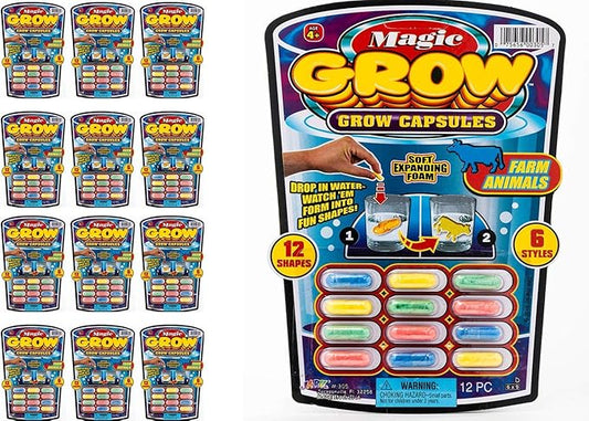 JA-RU Magic Grow Capsules for Kids (12 Pack, 144 Capsules Assorted) Water Growing Toys - Foam Sea Creatures, Dinosaurs, & Farm Animals, Science Party Favors & Classroom Prizes. J-305-12p