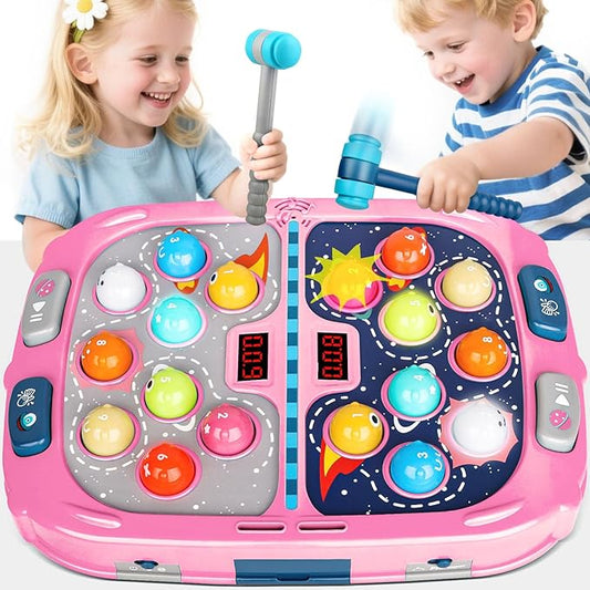 WAYKEE Whack a Game Mole, Toys for Ages 3-4 5-7 8-12 Girls Boys, Whack Game for Toddlers, Gifts for 3 4 5 6+ Year Old Girls Boys, Early Learning Educational Toys with 2 Hammers Sound & Light