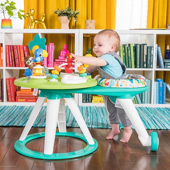 Bright Starts Around We Go 2-in-1 Baby Walker, Discovery Activity Center and Table, Tropic Cool, Ages 6 Months+