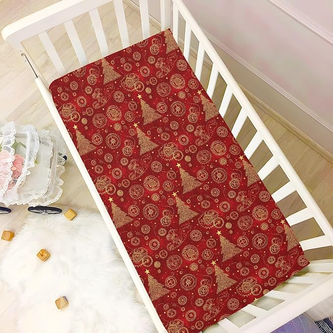Baby Crib Sheet Sparkles Christmas Tree Crib Mattress for Boys and Girls Playard Sheet Soft Breathable Fitted Baby Mattress Cover 52x28in