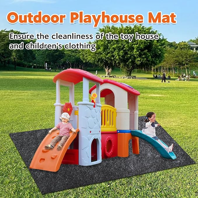 Outdoor Playhouse Mat 55 * 70.8 in Non Slip Backing Outdoor Play Mat Playhouse Activity Pad Rug Waterproof House Play Mat for Outside Game
