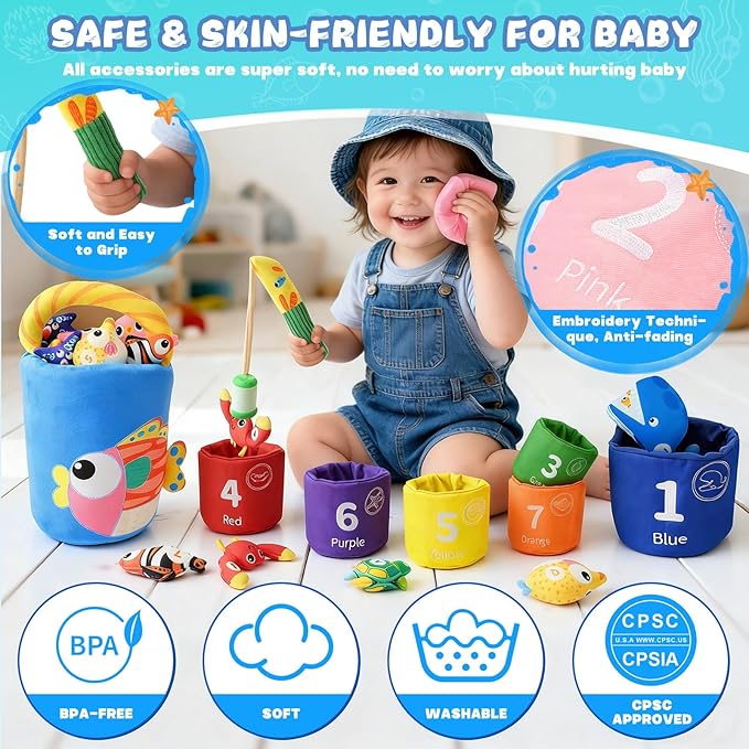 Montessori Toys for 1 Year Old, 40PCS Upgraded Fishing Game Toys for Toddlers 1-3, Educational Baby Toy for Color Sorting, Number & Alphabet Learning, Birthday Gifts for Baby Boy Girl Age 1 2 3