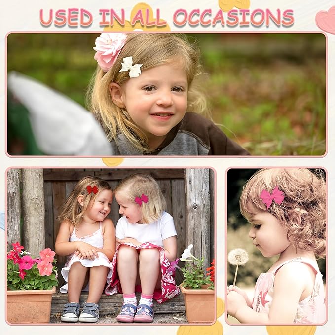 Baby Hair Clips, 100PCS 2" Fully Lined Hair Bows for Girls, Toddler Hair Accessories, Alligator Hair Clips for Girls Toddlers Baby Kids Teens (50 Colors in Pairs）