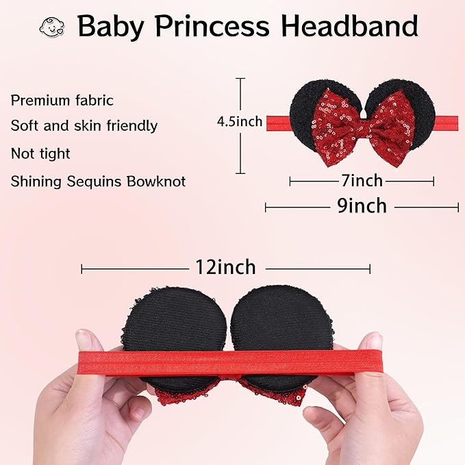CellElection 6 Pack Baby Girls Sequin Headbands 6Inch Large Big Sparkly Glitter Sequin Hair Bows Headband for Newborn Infant Toddlers Babies