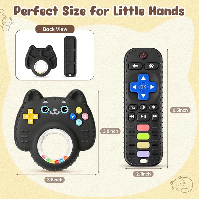 2 Pack Teething Toys for Babies 0-6 6-12 Months, Food Grade Silicone Remote Control Rattle Teether Toy, BPA Free Sensory Chew Toys, Baby Gifts and Newborn Toys