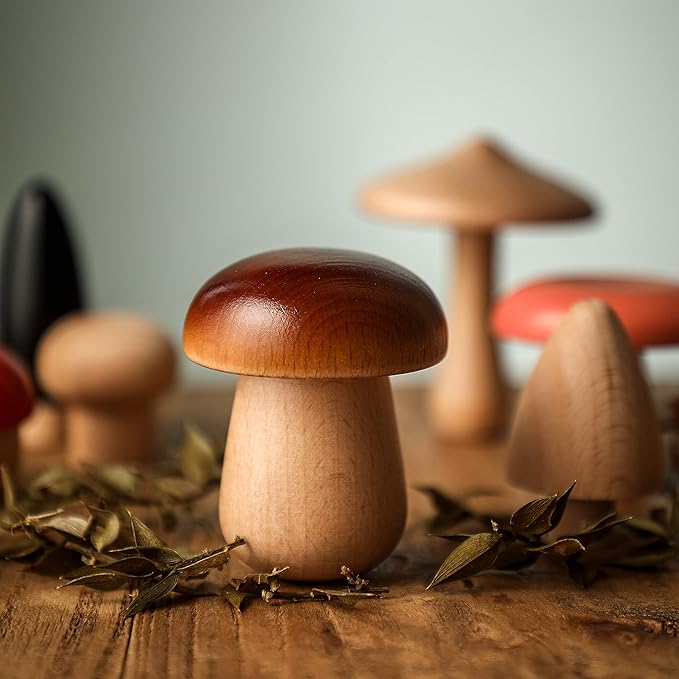 Promise Babe Wooden Mushroom Toys, Montessori Wooden Blocks Stacking Toys for Toddlers 11 Pcs, Miniature Mushroom Various Sizes Woodland Creative Craft Home Decor