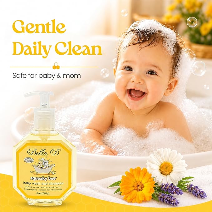 Bella B Squeaky Bee Bodywash 8 oz Baby Baby Bath Organic Natural Kids Organic Soap Baby Soap Organic 8 oz, Body Wash and Shampoo, Aloe Vera, 1 Count