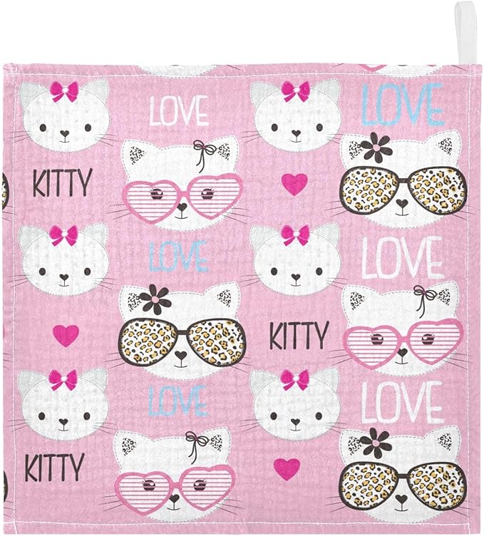 vvfelixl Baby Muslin Washcloths Childish Cats Pattern Baby Burp Cloths Cotton Baby Face Towel for Newborn Infants Boy Girls Soft and Absorbent 11.8 X 11.8 in, 3 Pack