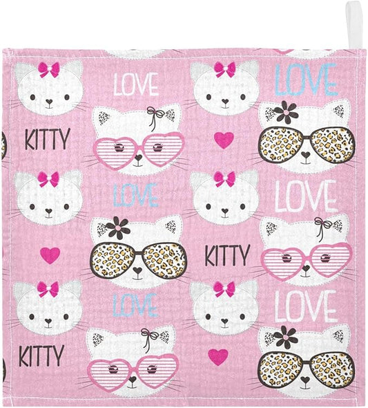 vvfelixl Childish Cats Pattern Baby Burp Cloths Baby Muslin Washcloths for Boys Girl Cotton Baby Face Towel for Newborn Infants Soft and Absorbent 11.8 X 11.8 in, 5 Pack