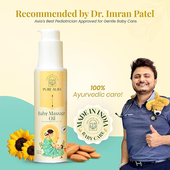 Baby Massage Oil, 100% Natural & Ayurvedic, Chemical-Free, Safe for Newborns & Sensitive Skin, Pack of 3, 100ml Each