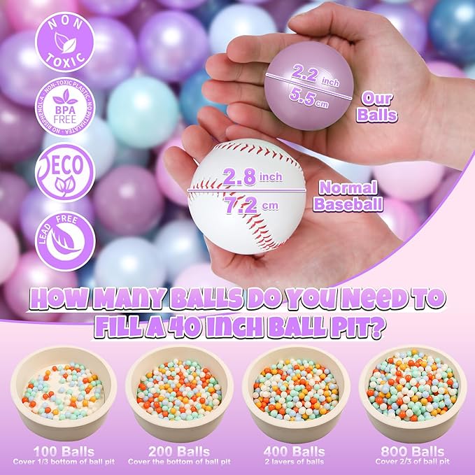 GOGOSO Ball Pit Balls for Toddlers Dogs Baby, 2.2 Inch Pastel Play Ball Toys Kid Ballpit, Bounse House, Birthday, Tent, Party,100 pcs