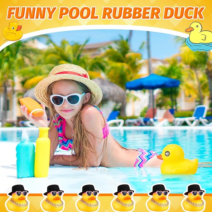 Honoson 6.89 Inches Large Rubber Duck Funny Giant Rubber Duck with Hat and Sunglasses Big Squeaky Duckling Car Ornaments Duckling for Dashboard Decorations Bath Toy(Yellow)