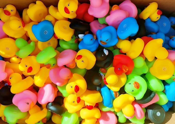 51 Pcs Multicolored Mini Multicolor Rubber Ducks Baby Bath Ducky Bathtub Pool Squeaky Little Duck Toys for Shower/Party Decoration Supplies/Birthday (1.5"x1.2"x1.4")