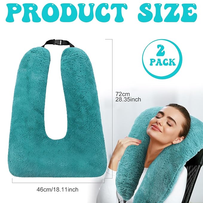 Hoteam 2 Pcs Travel Pillow Car Sleeping Kid Neck U Shaped for The Back Seat Adults Children Head and Body Support Long Distance Journey Accessories (Turquoise)