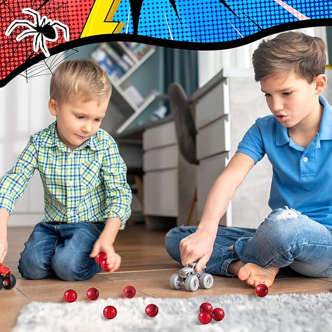 Sotiff 24 Pcs 1.26 Inch 32mm Mini Spider Web Bouncy Balls Bulk Red Black Spider Web Rubber Bounce Balls Bulk for Party Favors, Goodie Bag Fillers, Easter Gift Bag Stuffers