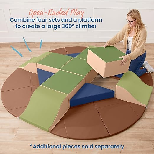 ECR4Kids SoftZone Adventurer's Summit Slide, Corner Climber, Earthtone, 4-Piece