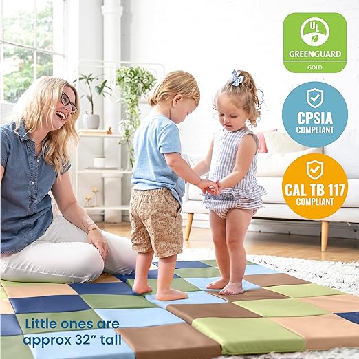ECR4Kids Softzone Patchwork Toddler Foam Play Mat, 58" Square, Earthtone