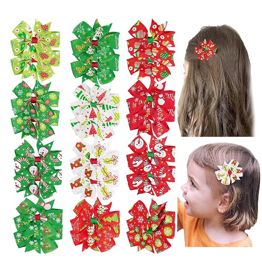JIAHANG Christmas Floral Printed Hair Bow Clips 24PCS, Swallow Tail Alligator Clips for Baby Girls Toddler Kids