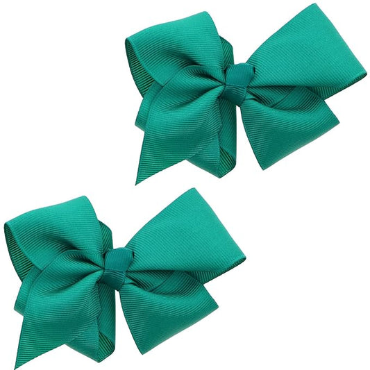 3 Inch Grosgrain Bow for Little Girls- Set of 2 (Teal Green)