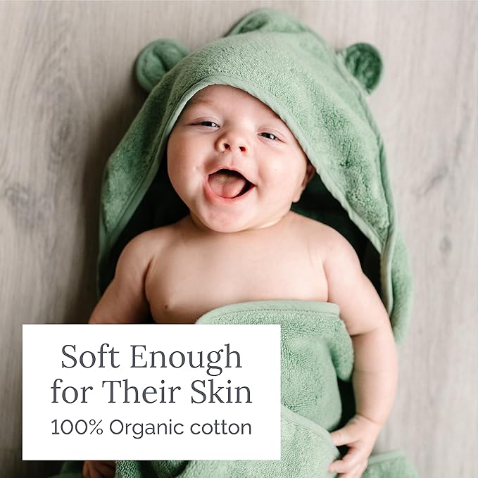 Natemia Hooded Baby Bath Towel - 100% Organic Cotton Baby Towels for Newborns, Toddlers, Boys, Girls - Soft Absorbent 450 GSM - Gentle on Sensitive Skin - Baby Shower Registry Gift (Gray, 35" x 35")