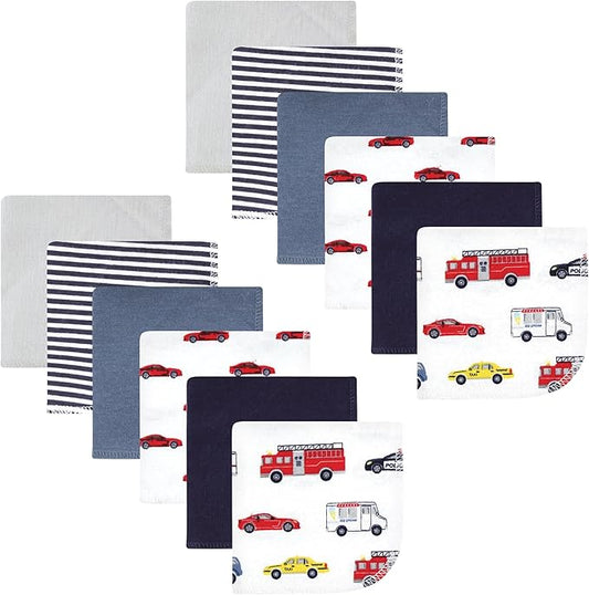Hudson Baby Unisex Baby Flannel Cotton Washcloths, Going Places 12 Pack, One Size