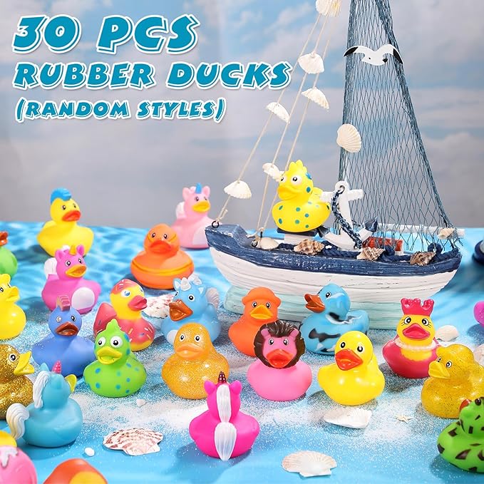 30Pcs Rubber Ducks Assorted Plastic Bulk Rubber Duck for Cruise Ducks Ducking Bath Pool Toys Duck Party Favors Cruise Ships Hiding Classroom Exchange Gifts for Kids Teens