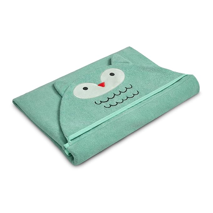 Delta Children Personalized Kids Hooded Bath Towel with Pockets - Super Soft and Absorbent- Great Gift for Boys and Girls, Light Teal Owl