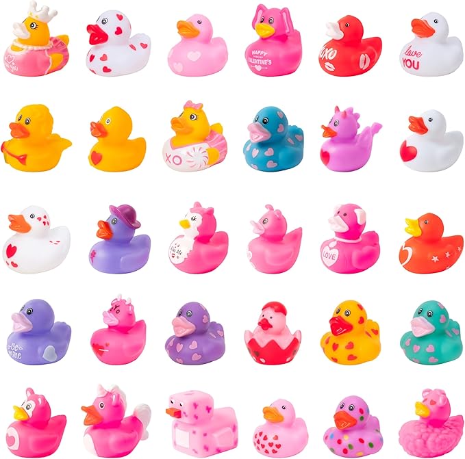 Haooryx Valentine‘s Day Rubber Duck Toys - 30 Pcs Novelty Squeeze Duck Bulk Assorted Cute Duckies Bath Toy Bathtub Decoration for Baby Shower Valentines Birthday Gift Wedding Party Goodie Bag Fillers