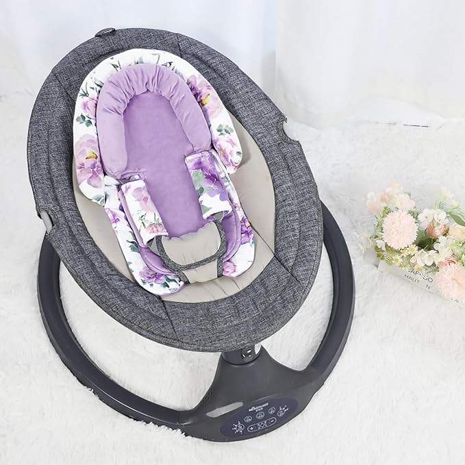 Infant Car Seat Insert, Baby Car Seat Head & Body Support with Strap Pads, Soft Newborn Preemie Carseat Insert Cushion for Girls Boys, Fits Carseat, Stroller, Swing, Bouncer, Purple Floral