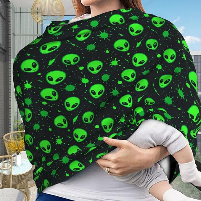 Green Alien Head Baby Car Seat Covers Carseat Canopy Soft Infant Stroller Cover Nursing Breastfeeding Covers for Girls Boys Newborn