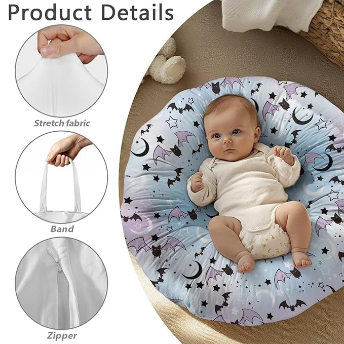Halloween Bat and Moon Newborn Lounger Cover Removable Soft Comfortable Slipcover for Infant Lounger Pillow Cover Breathable and Washable