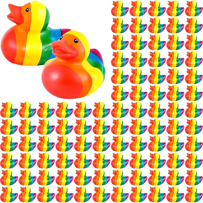DEEKIN Rainbow Rubber Ducks Bulk Mini Cruise Rubber Duckies Set Bathtub Ducky Decorations for Rainbow Colorful Birthday LGBT Party Favors Gift(24 Pcs)