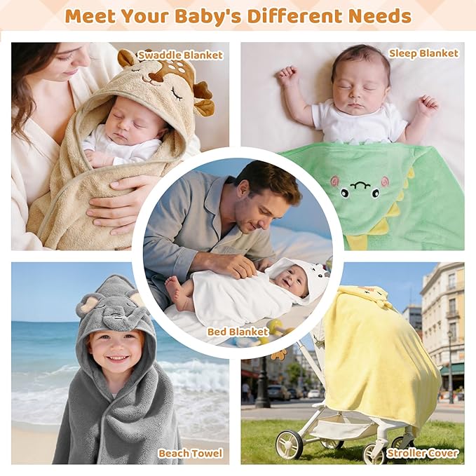 CandyHome 15 PCS Baby Bath Towels, 5 PCS Cute Animal Hooded Baby Towels & 10 PCS Washcloths Set for Infants Toddlers, Ultra Absorbent Soft Baby Bath Essentials Gifts for Boys & Girls