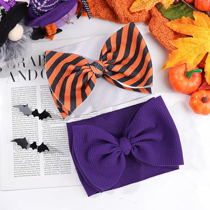 Halloween Baby Girl Bows 7 Inchs Baby Girl Bows Hair Accessories Toddler Nylon Headbands Newborn Headband Bows 2 PCS