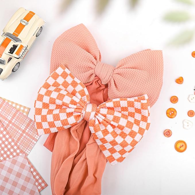 YanJie 2PCS 6’’ Orange Bows for Baby Girls Checkered Headband Tangerine Bow Infants Toddler Hair Accessories Newborn Headbands Hair Bow Baby Clothes