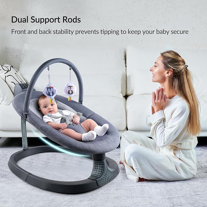 VaVaSoo 2-in-1 Baby Swing & Toddler Chair, Dual-Arm Support Rocking Seat up to 66 lbs, 3 Motion Modes, 8 Sounds, Touchscreen & Remote Control, Adjustable Recline, Dark Grey