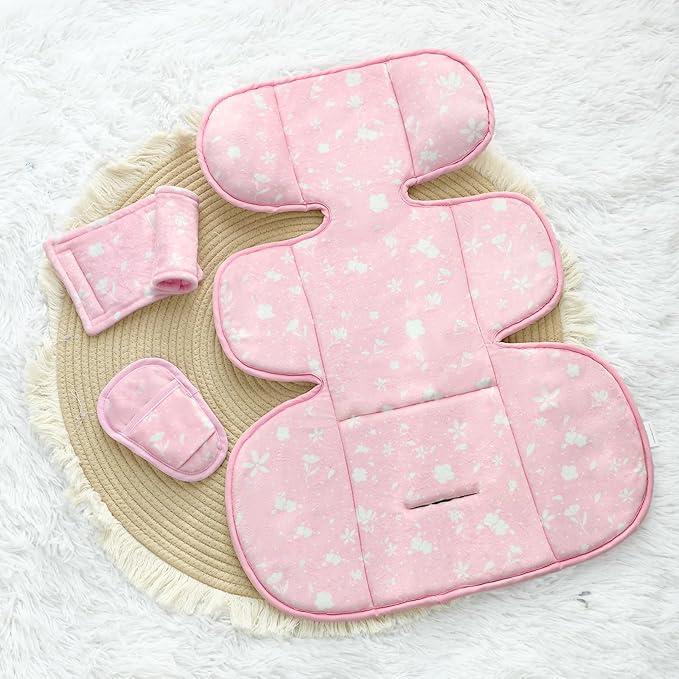 Infant Car Seat Insert, 3 in 1 Ultra-Thick Newborn Carseat Insert with Strap Covers for Girls, Man Fai Sky Universal Car Seat Head Support Baby for Carseat, Strollers, Swings, Bouncer (Pink)