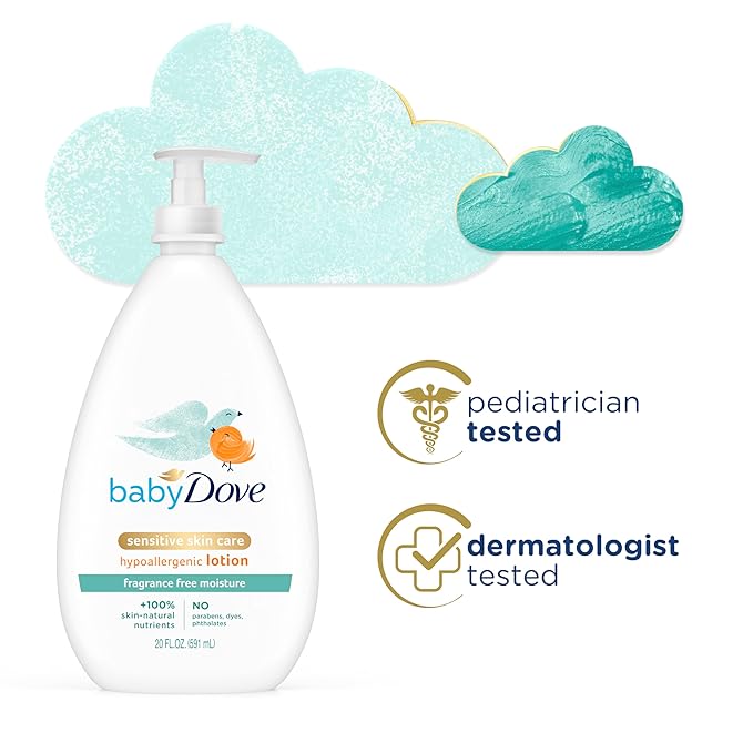 Baby Dove Face and Body Lotion for Sensitive Skin Moisture Fragrance-Free Baby Lotion 20 oz & Rich Moisture Face and Body Lotion 24-Hour Moisturizer 20 fl oz Bundle