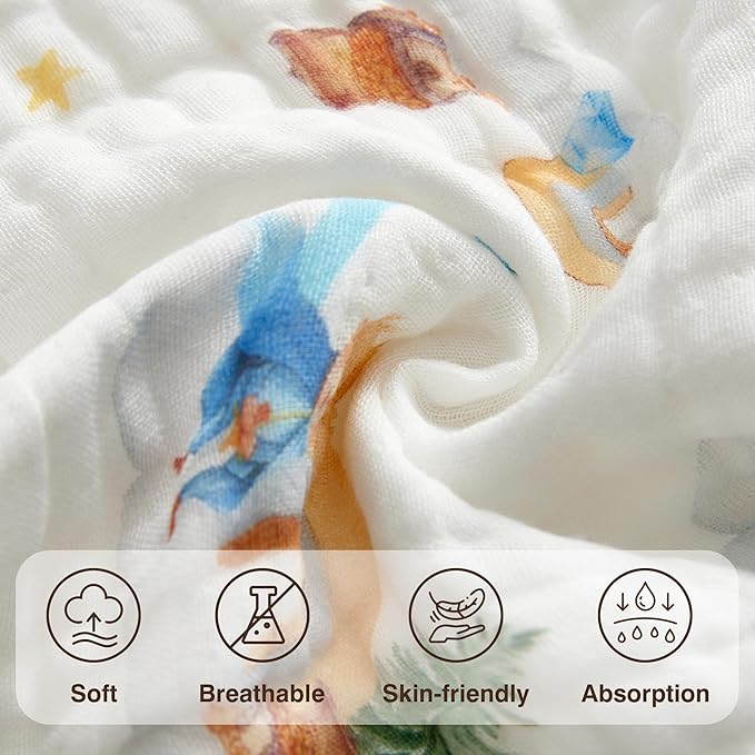 6-Pack Baby Washcloths & Long Towels, 100% Cotton Muslin Face Towels for Baby & Mom, Ultra-Soft Newborn Essentials with Gift Box, for Boys & Girls (Fantasy Prince & Dragon)