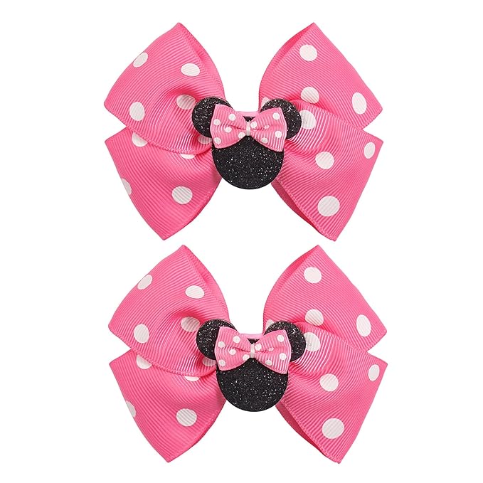 4 Inch Cute Mouse Ears Sequins Bows Hair Clips For Baby Girls, Toddler, Kids and Young Women Birthday Party Wedding Christmas Occasions Set of 2 (A- Fuchsia)