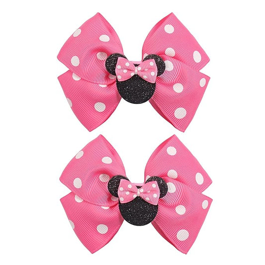 4 Inch Cute Mouse Ears Sequins Bows Hair Clips For Baby Girls, Toddler, Kids and Young Women Birthday Party Wedding Christmas Occasions Set of 2 (A- Fuchsia)